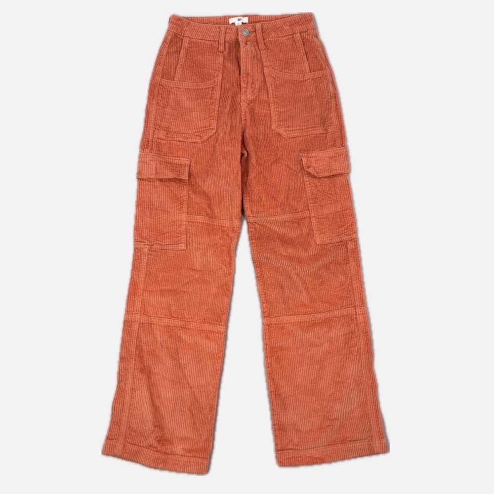 BP Burnt Orange Corduroy Cargo Pants High Rise Wide Leg Utility Trousers Size 27